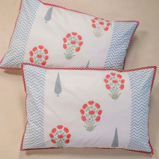 Jaipur Hand Block Print Red Peony Reversible Duvet Cover with Two Pillowcases, 100% organic fine cotton.