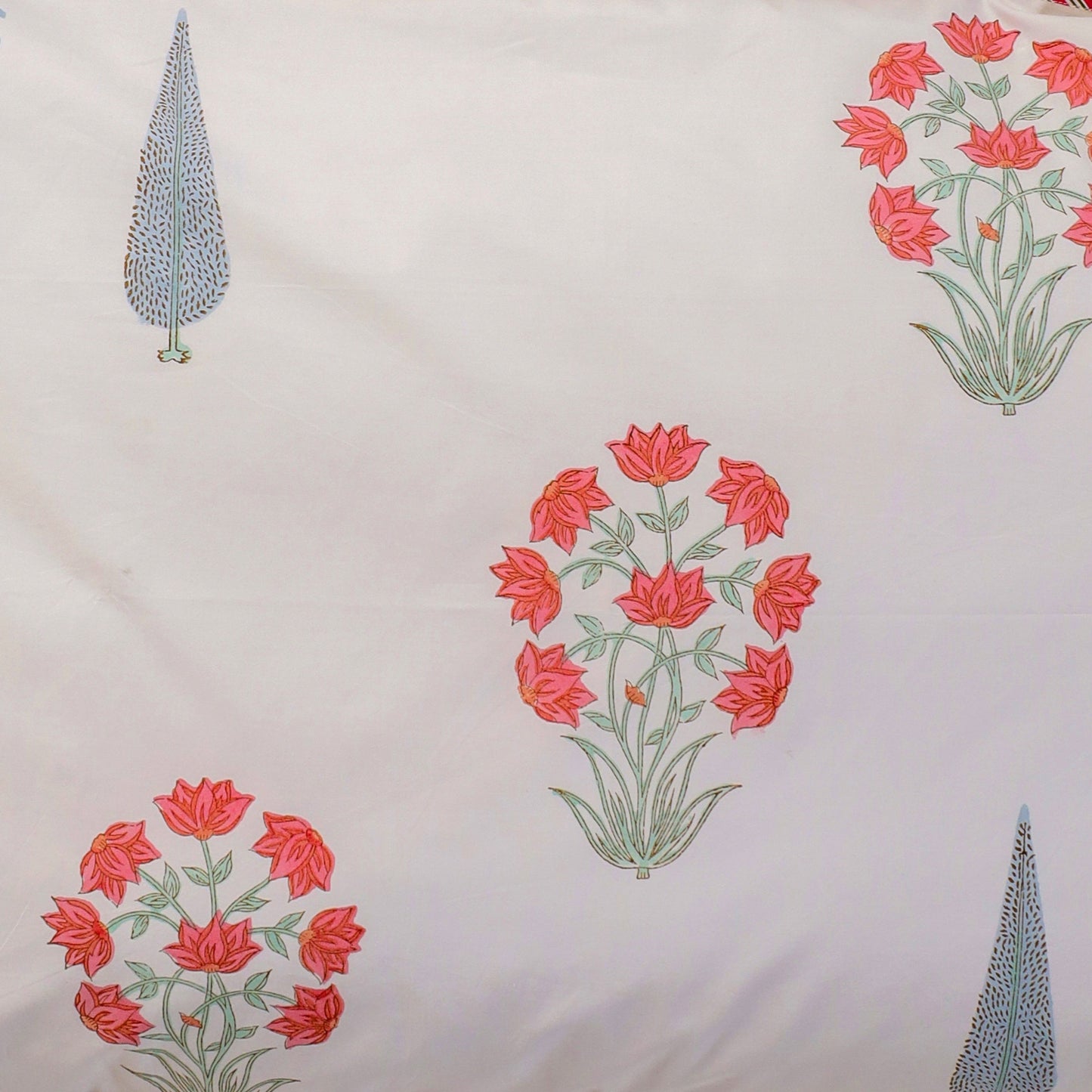 Red Peony Jaipur Hand Block Printed Fitted Sheet 100% Fine Organic Cotton.