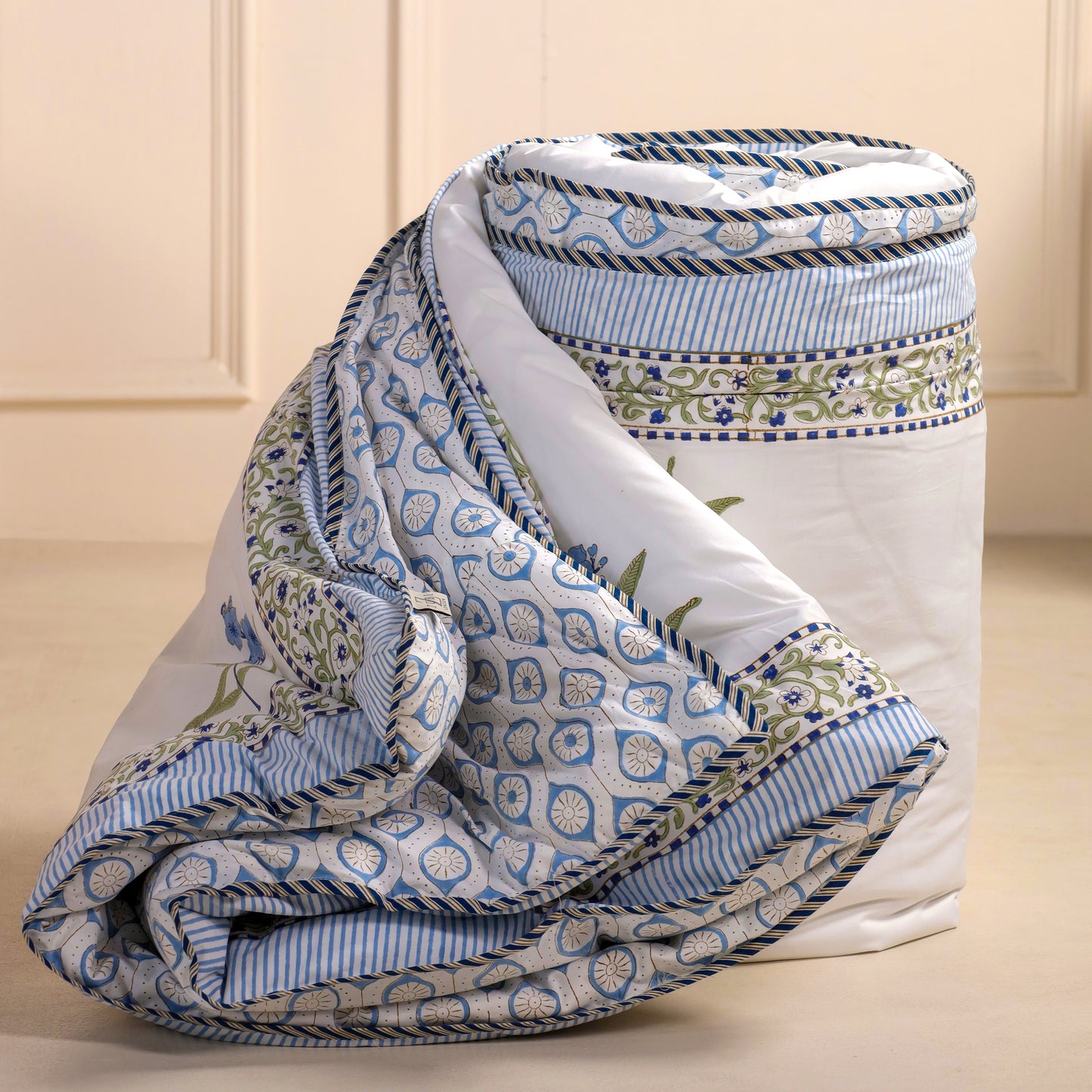 Ocean Lily Jaipur Hand Block Print Duvet Cover with 2 Pillowcases 100% Organic Cotton