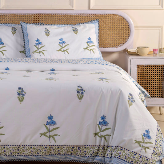 Ocean Lily Jaipur Hand Block Print Duvet Cover with 2 Pillowcases 100% Organic Cotton