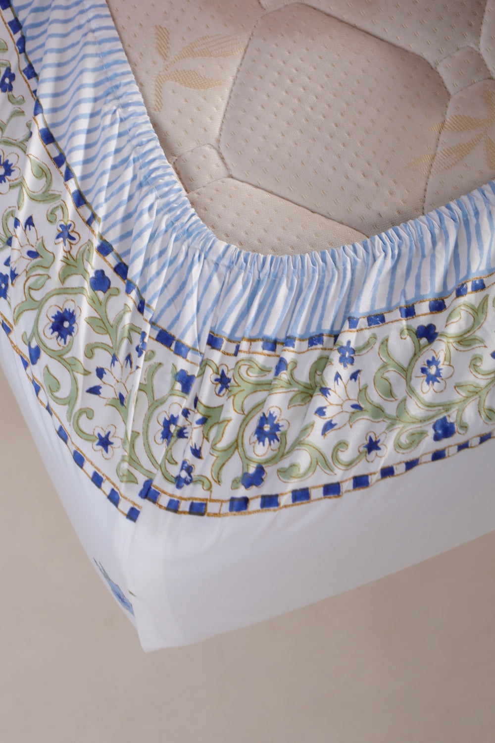 Ocean Lily Jaipur Hand Block Printed Fitted Sheet 100% organic Cotton.