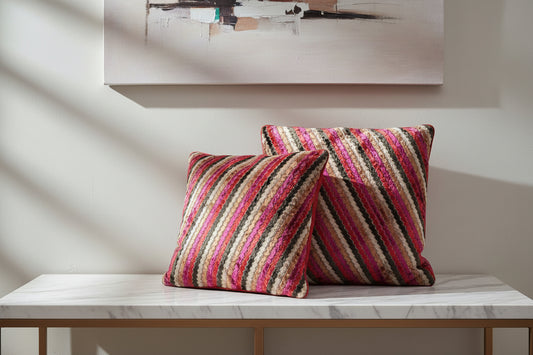 plush velvet muti stripe cushion pair