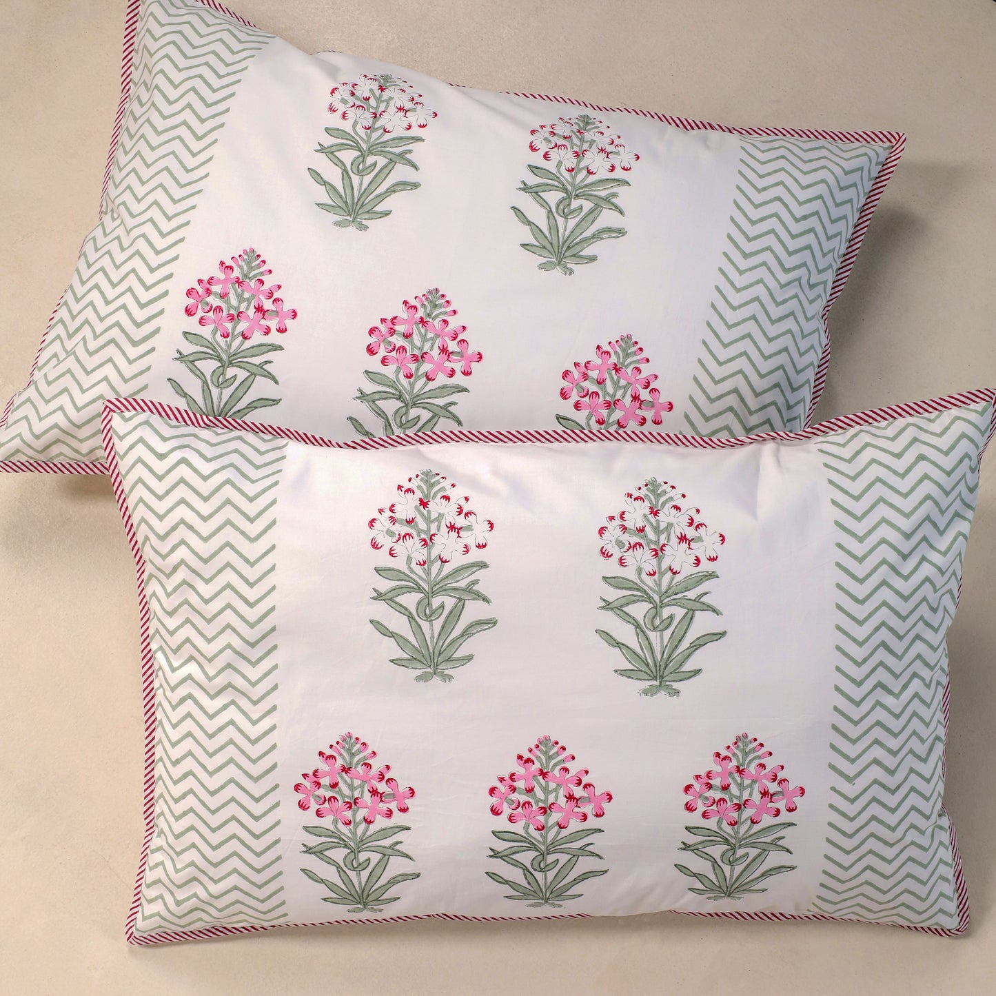Pink Periwinkle Jaipur Hand Block Print Reversible Duvet Cover with Two Pillowcases, 100% Organic Cotton.