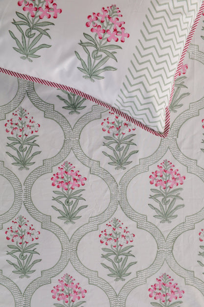 Pink Periwinkle Jaipur Hand Block Printed Fitted Sheet, 100% Fine Organic Cotton.