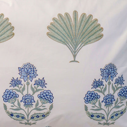 Blue Lotus Hand Block Printed Fitted Sheet 100 % Fine Organic Cotton.