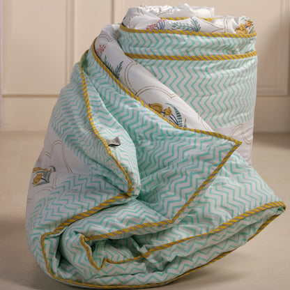 Daffodils and Hydrangea Jaipur Hand Block Print Reversible Duvet Cove with 2 Pillowcases 100% Organic Cotton