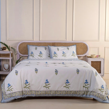 Ocean Lily Jaipur Hand Block Print Duvet Cover with 2 Pillowcases 100% Organic Cotton