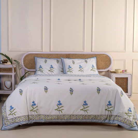 Ocean Lily Jaipur Hand Block Print Duvet Cover with 2 Pillowcases 100% Organic Cotton