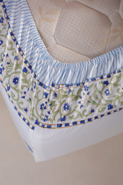 Ocean Lily Jaipur Hand Block Printed Fitted Sheet 100% organic Cotton.
