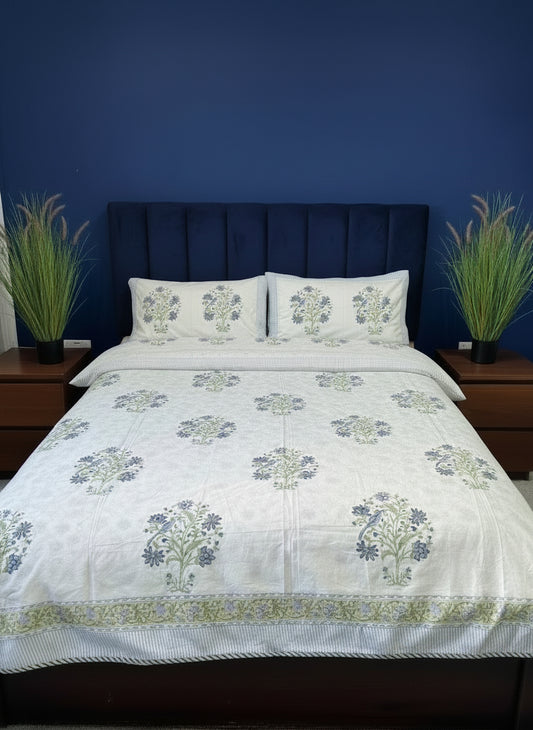Blue Lotus Jaipur Hand Block Print Organic Cotton Duvet Cover Set
