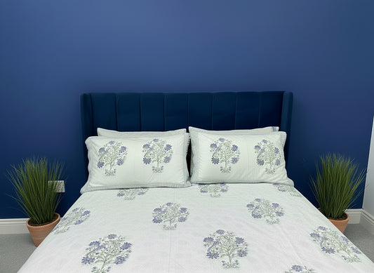 Blue Lotus Jaipur Hand Block Print Organic Cotton Duvet Cover Set