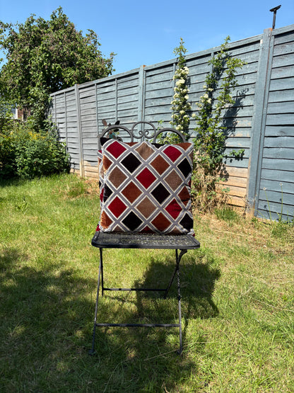 Checker Pattern Velvet Cushion Cover Maroon