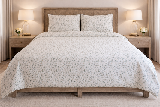 Handblock Print Organic Cotton Duvet Cover Set – Taj Mahal Inspired Damask