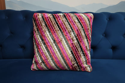 plush velvet muti stripe cushion pair