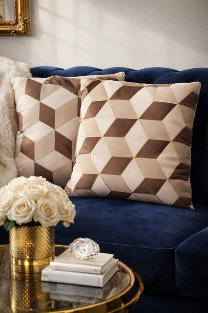 Geometry plush velvet cushion cover Pair