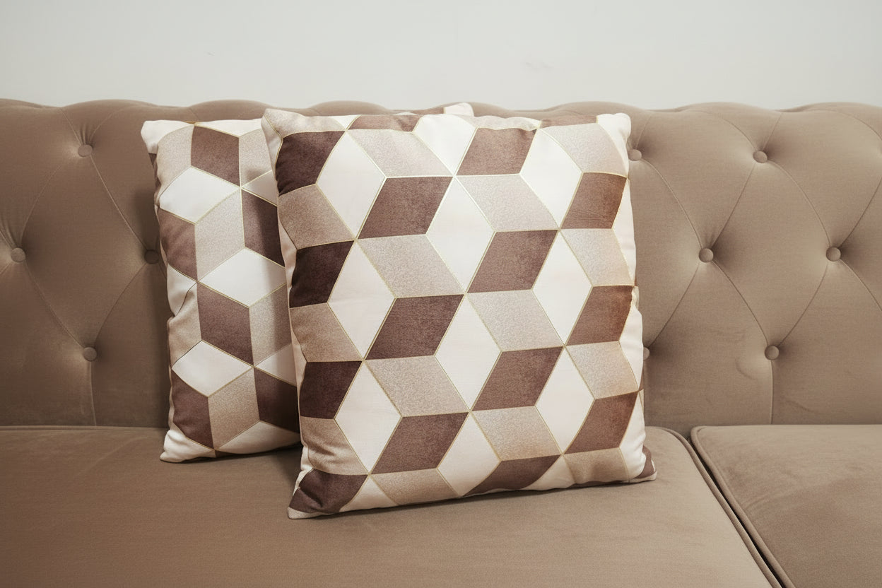 Geometry plush velvet cushion cover Pair
