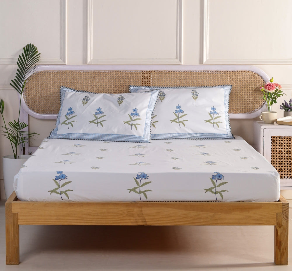 Ocean Lily Jaipur Hand Block Printed Fitted Sheet 100% organic Cotton.