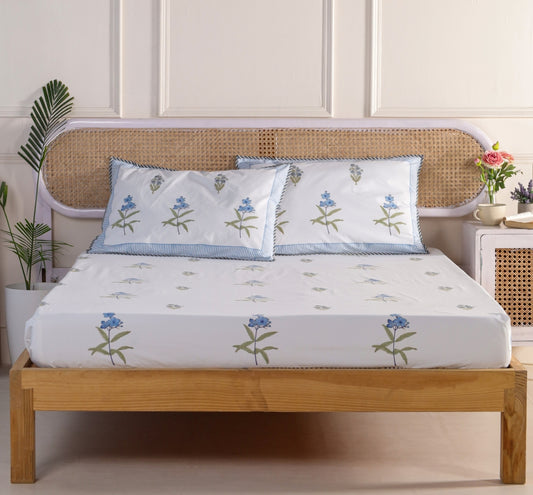 Ocean Lily Jaipur Hand Block Printed Fitted Sheet 100% organic Cotton.