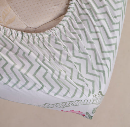 Pink Periwinkle Jaipur Hand Block Printed Fitted Sheet, 100% Fine Organic Cotton.
