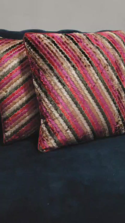 plush velvet muti stripe cushion pair