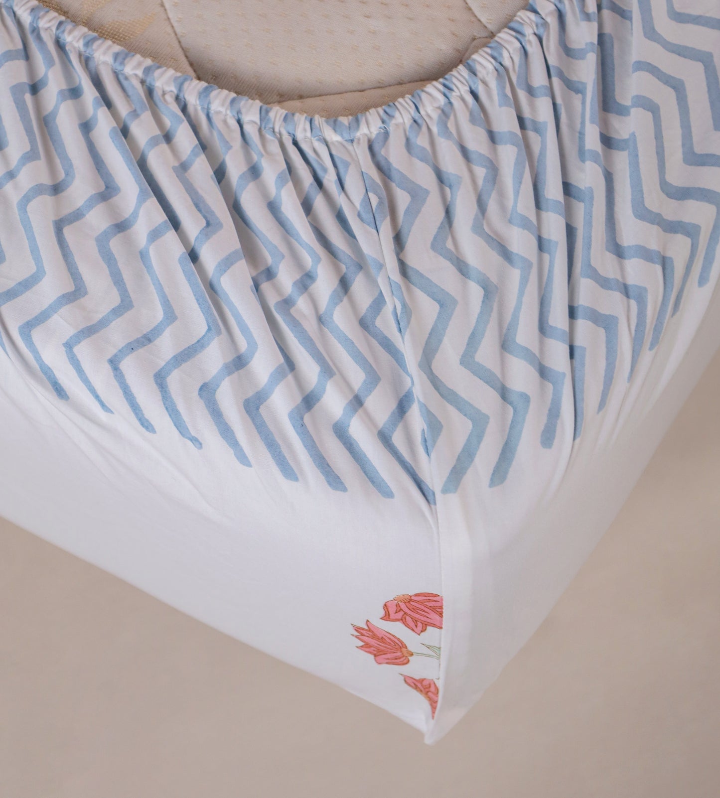Red Peony Jaipur Hand Block Printed Fitted Sheet 100% Fine Organic Cotton.